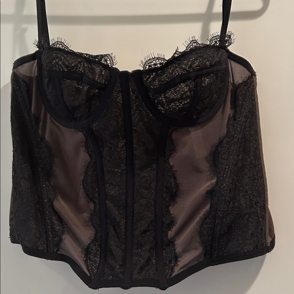 Urban Outfitters Out From Under lace mesh sexy black brown underwire corset sz L